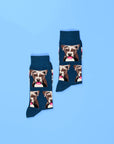 Navy blue dog print socks, premium cotton blend, stylish mens ankle socks, best-selling dog lover gift by Body and I at brixbailey.com