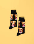 Luxury dog pattern socks, premium cotton blend pack of 4, stylish black and navy blue, trending best-selling design for men by Body and I at brixbailey.com