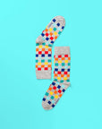 Colorful checkered socks, premium cotton blend, playful checkerboard pattern, elasticated band, sizes 4-8, white and grey by Body and I at brixbailey.com