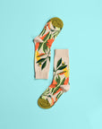 Women's beige floral socks by Brix Bailey with leaf pattern at www.brixbailey.com
