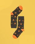 Novelty party socks with glasses and mustache, premium cotton-rich, ultra-snug, trending holiday gift, sizes 4-8, grey-orange cherry-cyan by Body and I at brixbailey.com