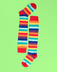 Luxury knee-length rainbow stripe socks, premium soft cotton blend, vibrant colorful design, trending best-selling fashion accessory by Body and I at brixbailey.com