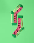 Luxury watermelon socks for men, premium cotton blend, stylish spring-themed design, best-selling fun print by Body and I at brixbailey.com