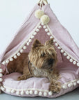 MINICAMP Dog and Cat Teepee in Pink Linen with Soft Pillow – Sizes S, M, L
