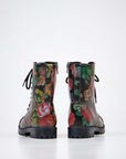 Red Roses Leather Boots with Zipper
