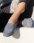 Women's Penny Loafers Leather Sole, slate grey suede