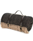 Polo Picnic Rug Cottage Vintage Checked Mustard/Brown/Blue with Leather Strap