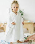 Linen Fine Waffle Poncho for Kids - White