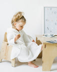 Linen Fine Waffle Poncho for Kids - White