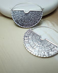 Half-Fan Brass Earrings – Ancient Mandala Statement Hoops.