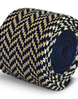 navy blue and ivory cream herringbone knitted tie
