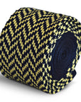 navy blue and yellow herringbone knitted tie