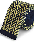 navy blue and yellow herringbone knitted tie