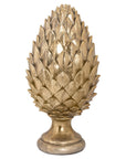 Golden pinecone finial decor in rich metallic gold, handcrafted ceramic with intricate natural details, 40cm tall. by RoomLondon at brixbailey.com
