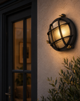Wroxham Cast Pewter Caged Bulkhead Wall or Ceiling Light - IP65