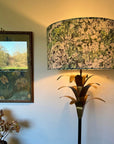 White flowers velvet drum lampshade/ ceiling shade with a white lining