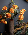 Handcrafted orange faux dahlia spray with realistic layered petals for year-round autumn decor, 45 inches tall. by sostter at brixbailey.com