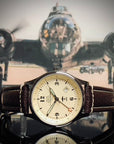 B-17 Tribute - Polished Finish, Beige Dial, Stainless Steel, Brown Leather Band with Stitching