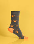 Novelty party socks with glasses and mustache, premium cotton-rich, ultra-snug, trending holiday statement socks, sizes 4-8 UK by Body and I at brixbailey.com