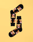 Dog pattern socks pack of 4, black and navy blue, premium cotton blend, stylish dog lover gift, best-selling cozy socks for men by Body and I at brixbailey.com