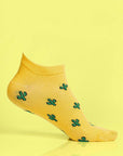 Cactus yellow patterns short ankle socks, luxury cozy autumn-inspired socks with green succulent leaves, best-selling trendy ankle socks by Body and I at brixbailey.com
