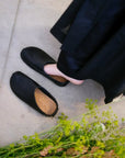 Black Leather Slippers for Lounging