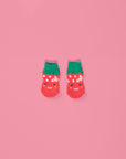 Premium non-slip dog socks, paw protectors for clean dry paws, stylish strawberry print, best-selling pet accessories, cotton blend traction socks for hardwood floors by Body and I at brixbailey.com