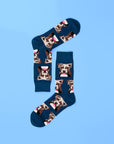 Dog pattern socks pack of 4, premium cotton blend, black and navy blue, stylish dog lover gift, best-selling cozy socks for men by Body and I at brixbailey.com