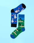 Rugby print sport socks, premium mix and match design, comfortable cotton blend, trendy mismatch style, best-selling for players and fans by Body and I at brixbailey.com