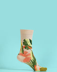 Women's beige floral socks by Brix Bailey with leaf pattern at www.brixbailey.com