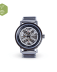 Luxury Banyan mens wooden watch, handcrafted from recycled Chacate Preto wood, premium mechanical movement, sustainable eco-friendly timepiece by The Sustainable Watch Company at brixbailey.com