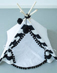 MINICAMP Teepee for Cats, Dogs & Rabbits - Black & White Stripes with Pompoms - Cozy Pet Tent by Minicamp at brixbailey.com