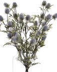 Artificial blue thistle stem with powder-blue petals and lifelike cone, 76cm tall, for rustic or coastal floral arrangements. by sostter at brixbailey.com