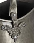 Handcrafted antique pewter coal bucket with gunmetal finish, intricate leaf motifs, and versatile design for home decor. by sostter at brixbailey.com