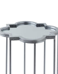 Pair of modern silver mirrored side tables with metal frame, 55x55cm, reflecting light in contemporary home decor by Sostter at brixbailey.com