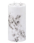White marble-effect LED candle with amber flickering flame, 30cm tall, for elegant home decor by Sostter at brixbailey.com