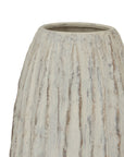 Tall Washed Cream Ceramic Ribbed Vase