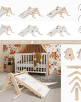 MAMOI® Klettergerüst indoor, Kletterdreieck mit rutsche holz, Baby kinder klettern, Kletterturm rutschbrett, Kletterbogen kinderrutsche, Regenbogenwippe, Montessori spielzeug ab 1 jahr 2/3 jahre-4