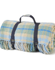Polo Picnic Rug Cottage Vintage Checked Mustard/Brown/Blue with Leather Strap