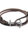 Anchor Silver and Leather Bracelet in Dark Brown