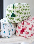 Crocodile wash bag block print cotton with waterproof lining