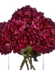 Lifelike ruby red hydrangea stem with hand-painted petals, realistic plastic texture, and botanically accurate details by Sostter at brixbailey.com