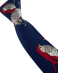navy bird robin print mens cotton tie