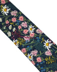 navy blue cotton tie with wild English flower garden floral design