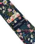 navy blue cotton tie with wild English flower garden floral design