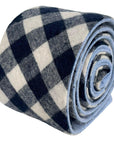 navy blue and white cotton gingham check tie