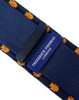 navy blue knitted tie with golden sunflower embroidered design