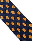 navy blue knitted tie with golden sunflower embroidered design