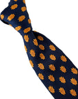 navy blue knitted tie with golden sunflower embroidered design