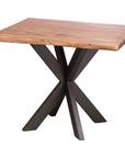 Handcrafted live edge dining table in Indian acacia wood with grey metal legs, showcasing natural grain for rustic modern decor by Sostter at brixbailey.com